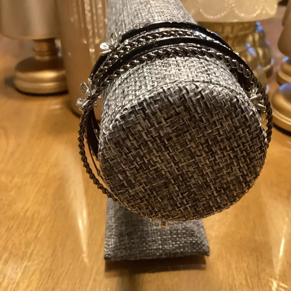 Set of 9 Gunmetal and Black Metal Bangle Bracelets